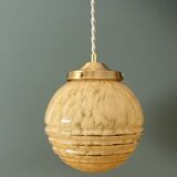 Vintage art deco globe pendant light in yellow and gold Clichy glass