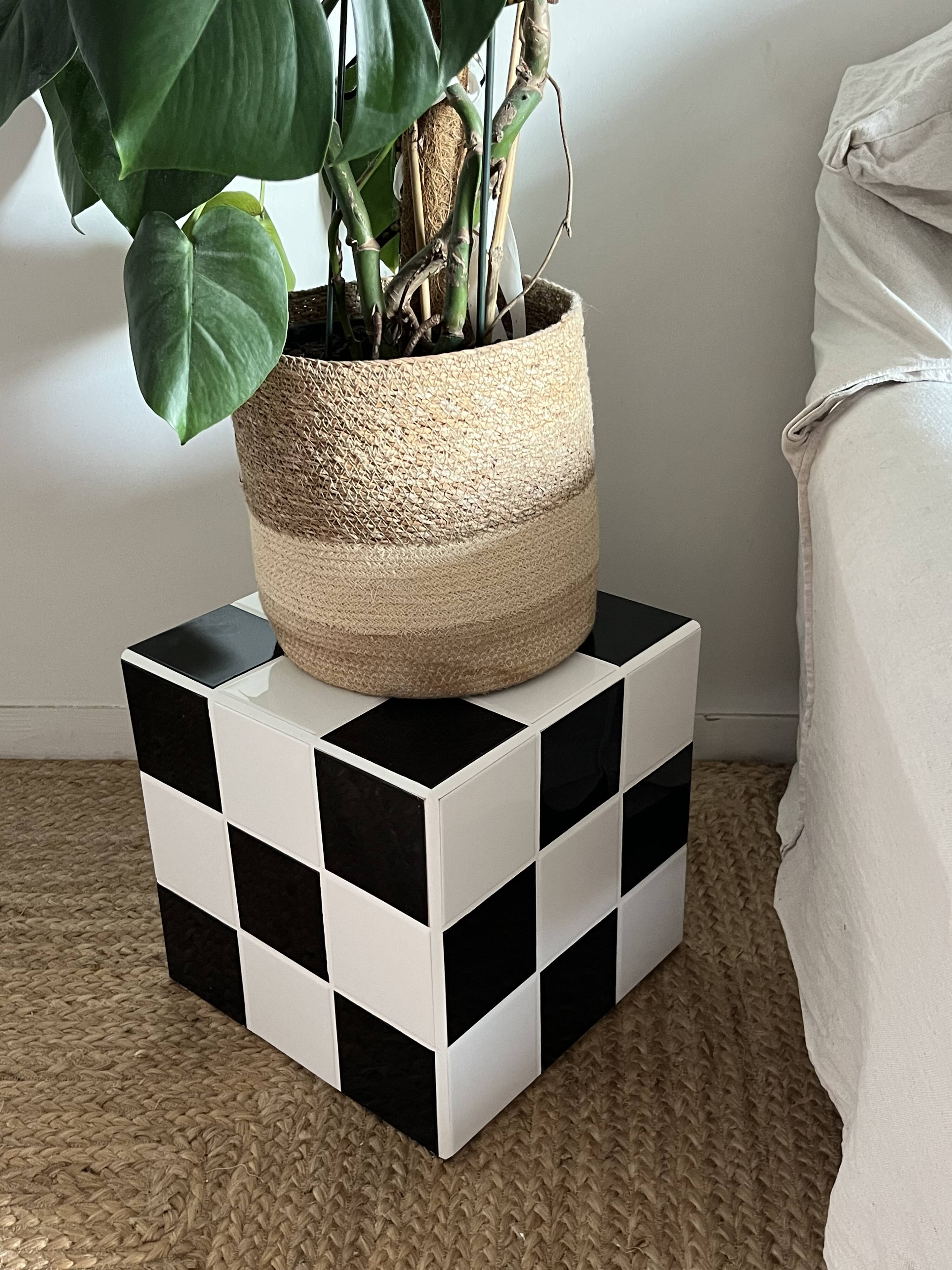 Cube coffee table in tile mosaic.