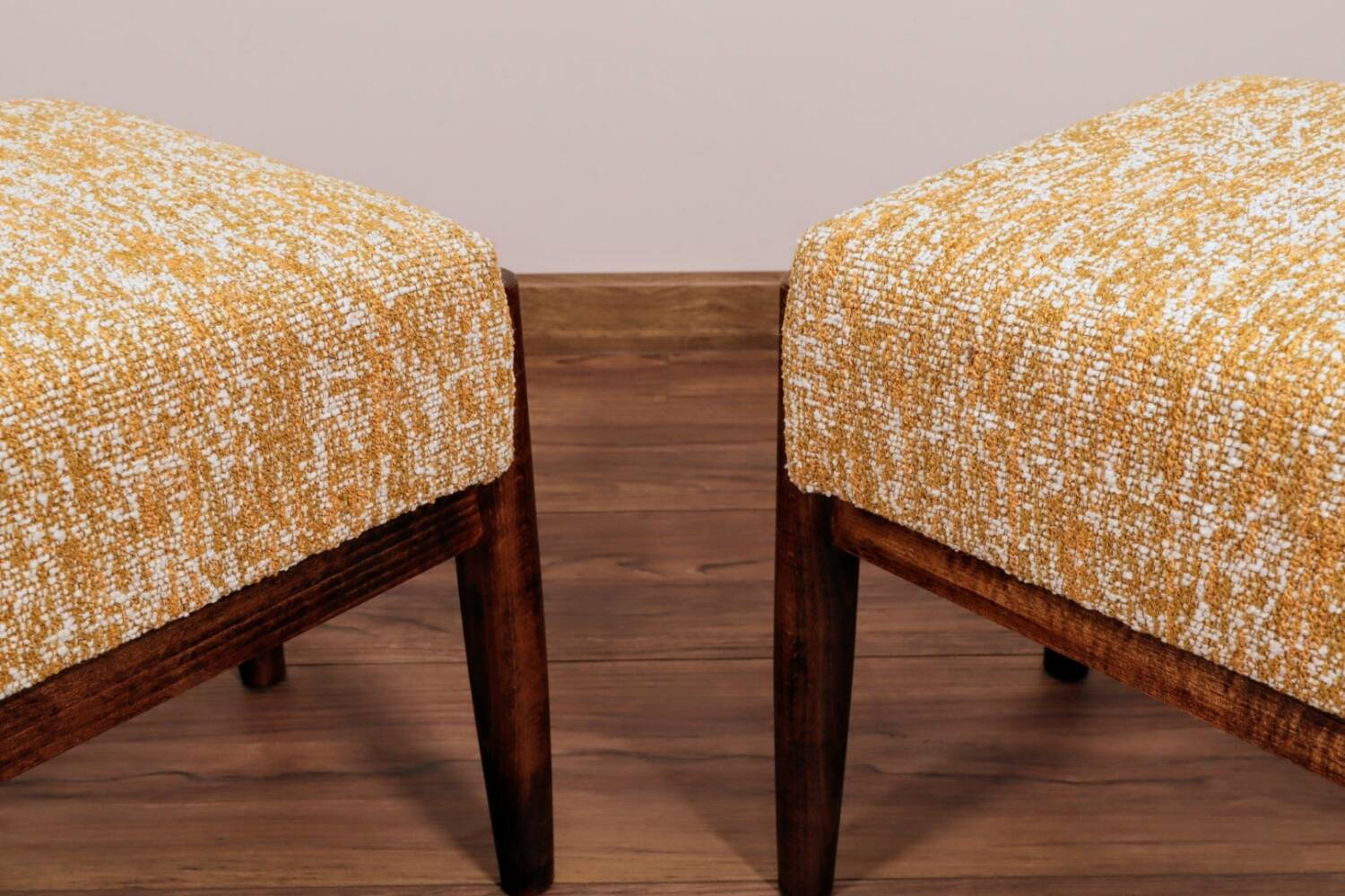 Scandinavian stool, yellow and white, Boho style