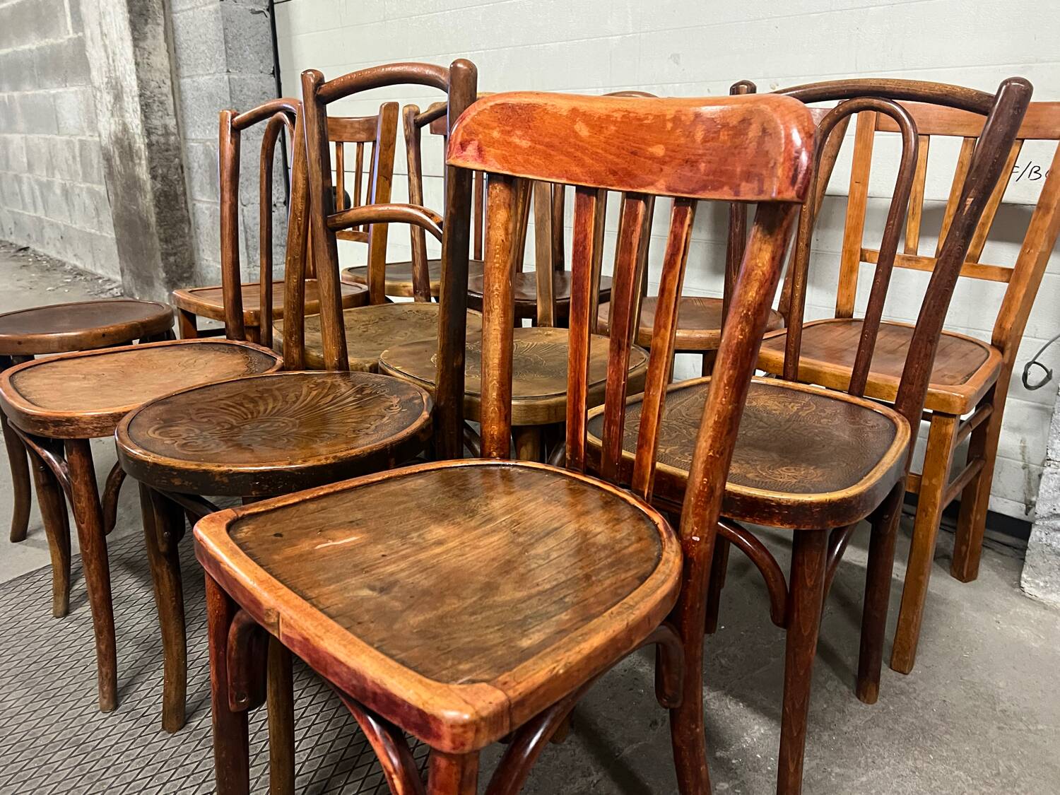 11 antique bistro chairs and a stool (thonet/Fischel/Baumann)