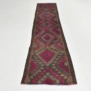 Turkish Burgundy & Brown Kilim Runner Rug, 80x342Cm