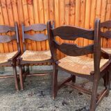 6 Guillerme and Chambron straw wood chairs