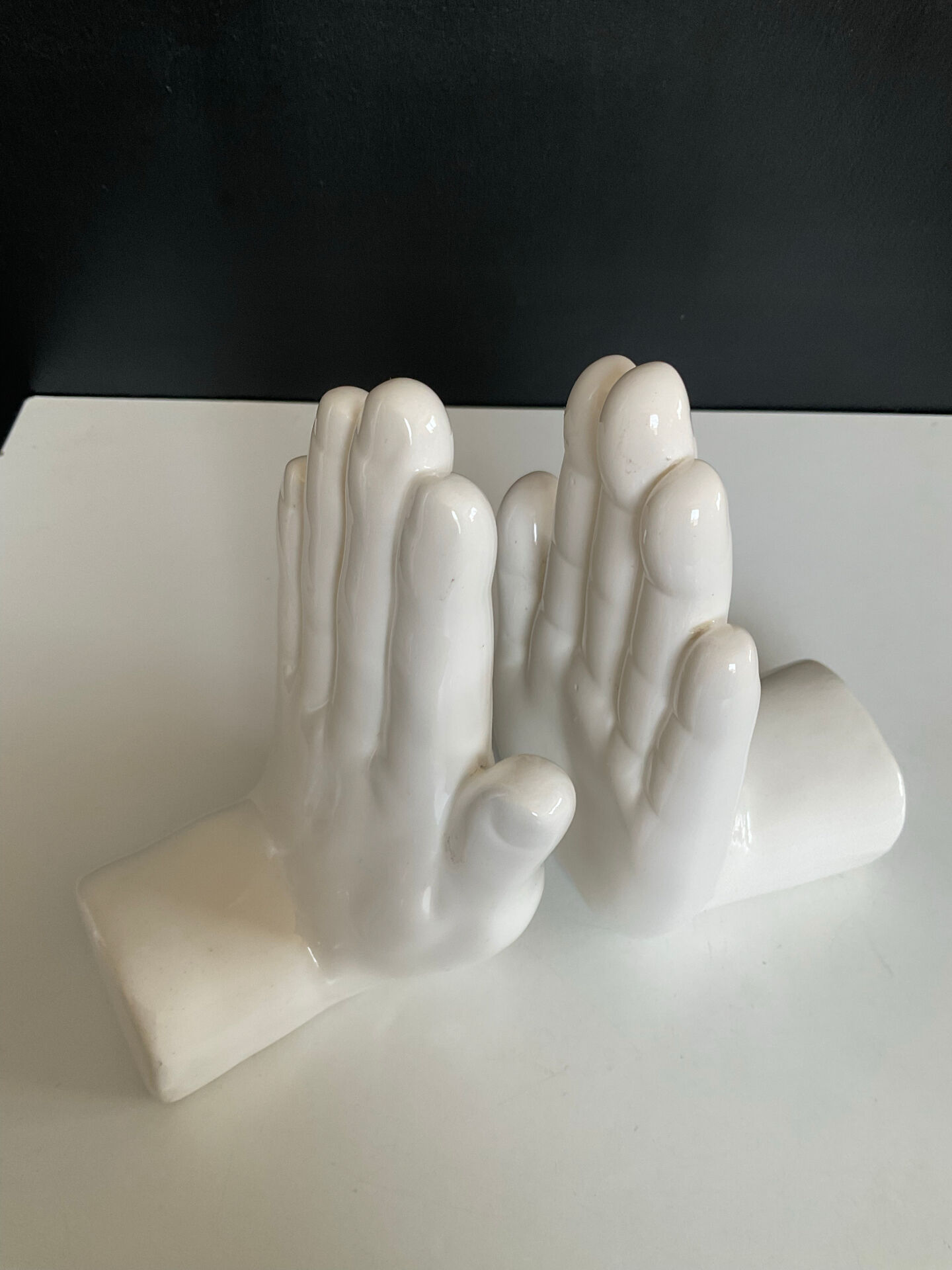 Pair of vintage ceramic enamelled hand bookends