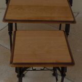 3 nesting tables in wrought iron and solid wood top
