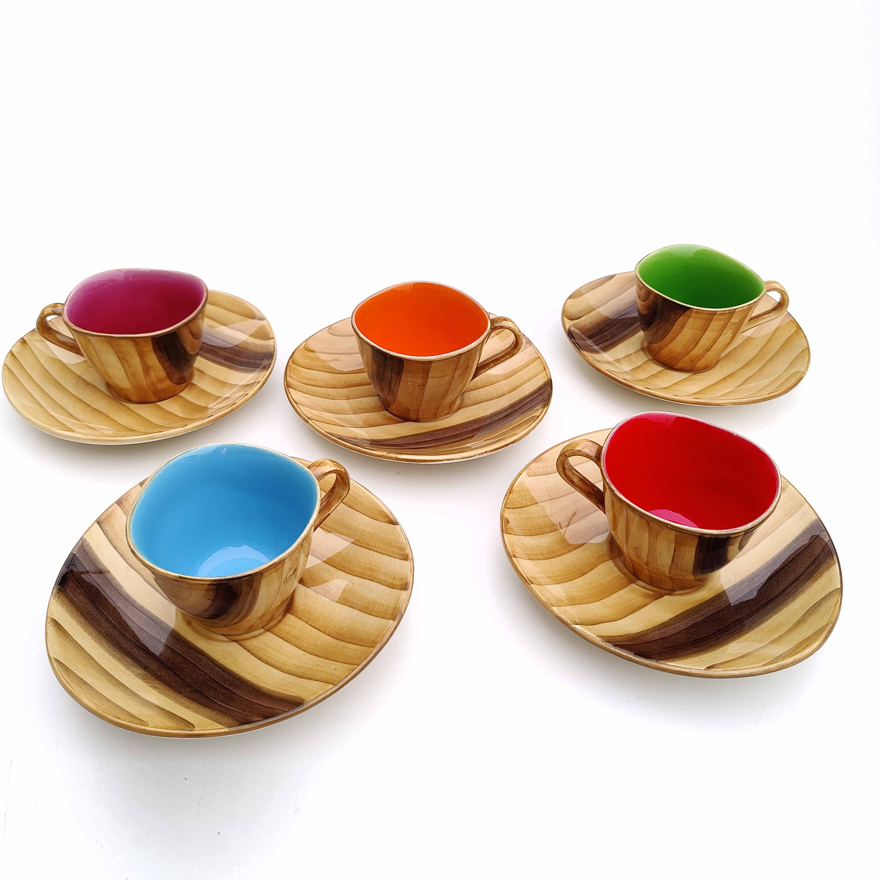 Coffee service Vallauris ceramic wood decoration