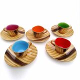 Coffee service Vallauris ceramic wood decoration