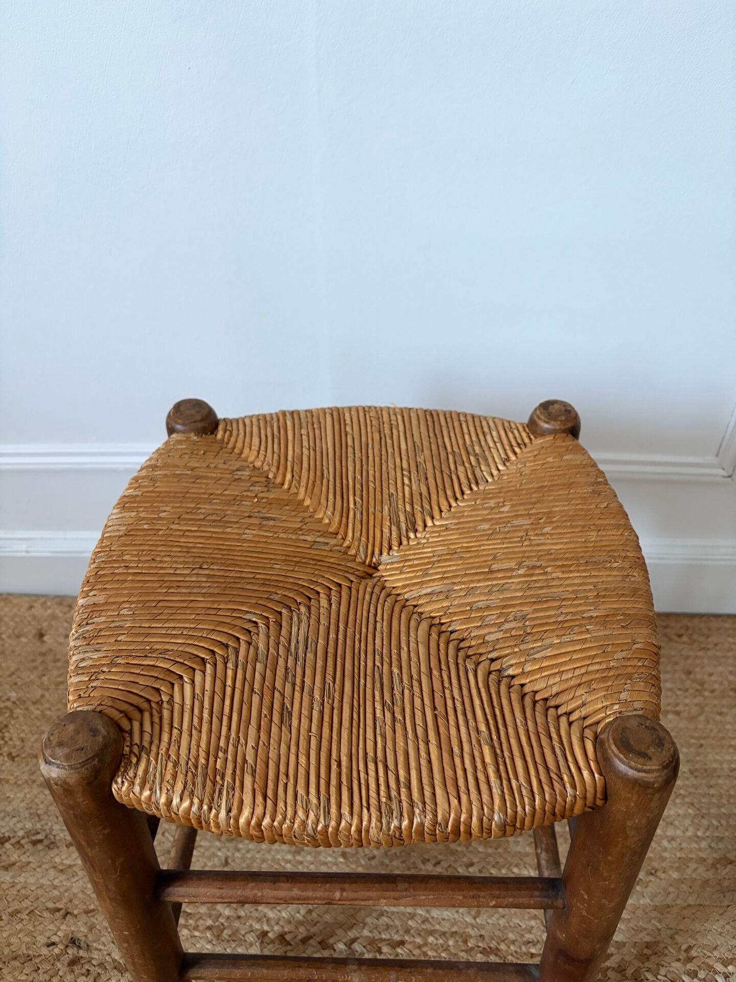 Straw seat wooden stool
