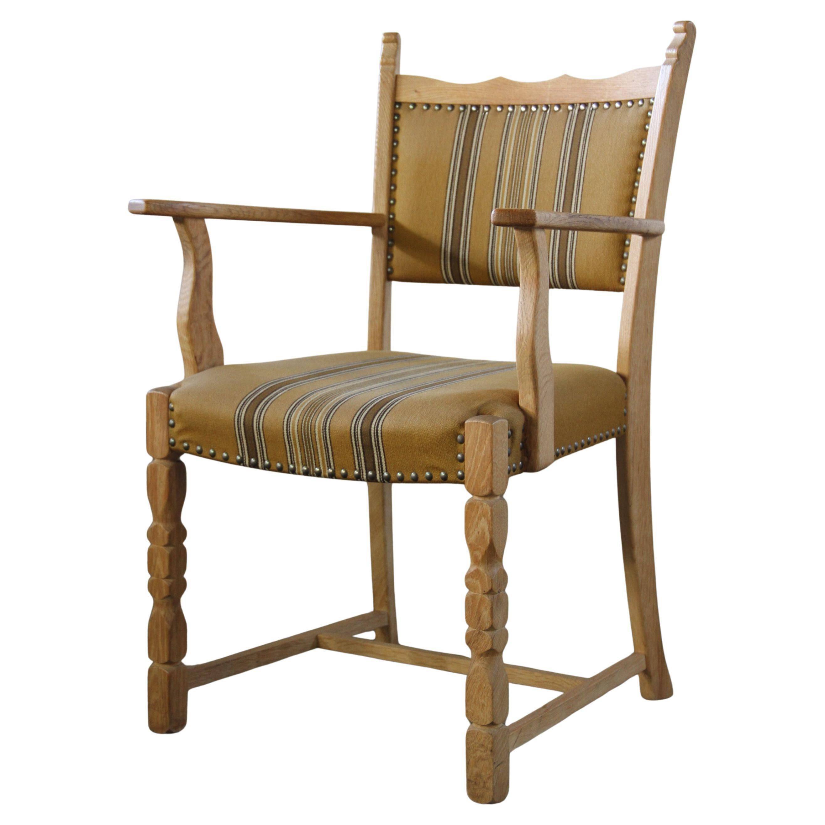 Vintage Danish Solid Oak Brutalist Armchair, Henning Kjærnulf style, 1960s