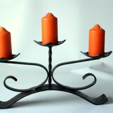 Handmade wrought iron candle holder, 3 arms, vintage