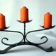 Handmade wrought iron candle holder, 3 arms, vintage