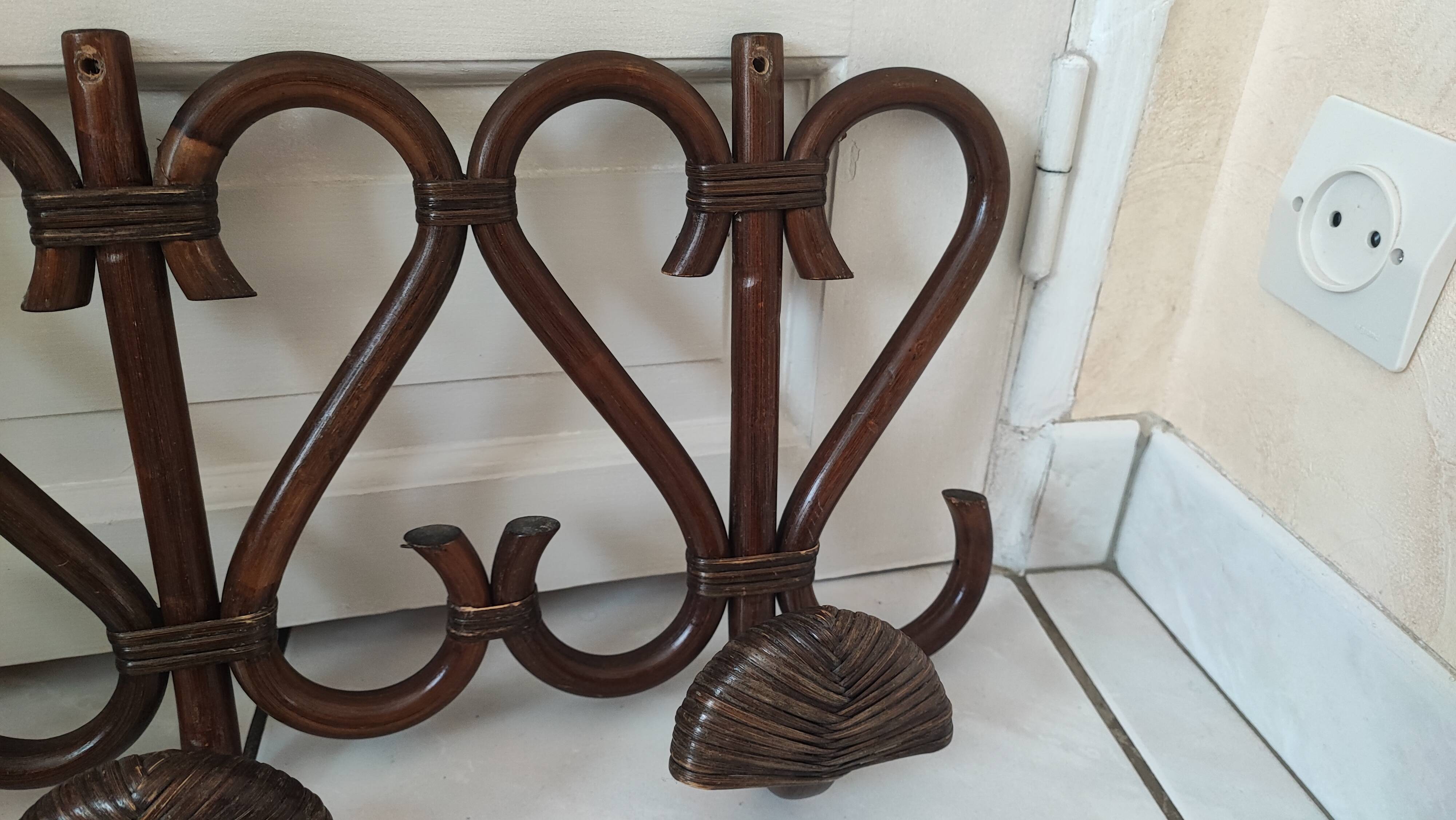 Vintage wooden rattan coat rack bamboo hat rack