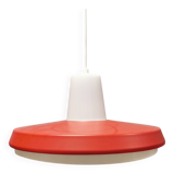 Lampe à suspension des années 70, métal laqué rouge avec plateau en plastique dur