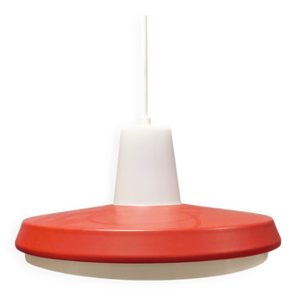 Hanging lamp from the 1970s, red lacquered metal with hard plastic top