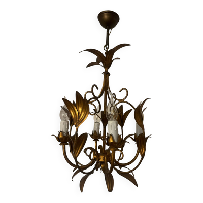 Lustre feuilles de palmier doré années 70