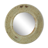 Artisanal round mirror in vintage green sandstone signed