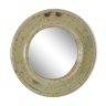 Artisanal round mirror in vintage green sandstone signed