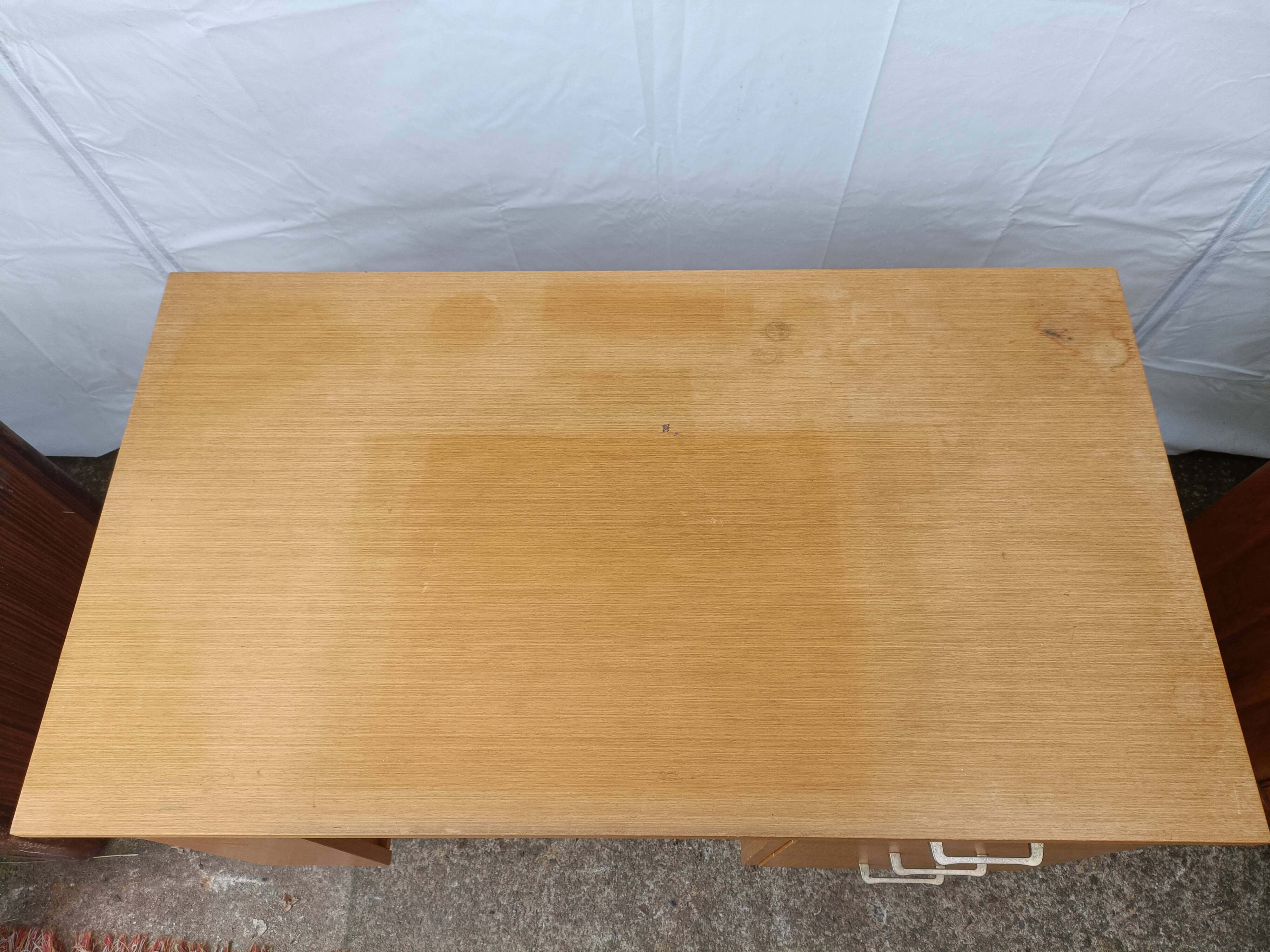 Desk 70s light wood opening to 3 drawers