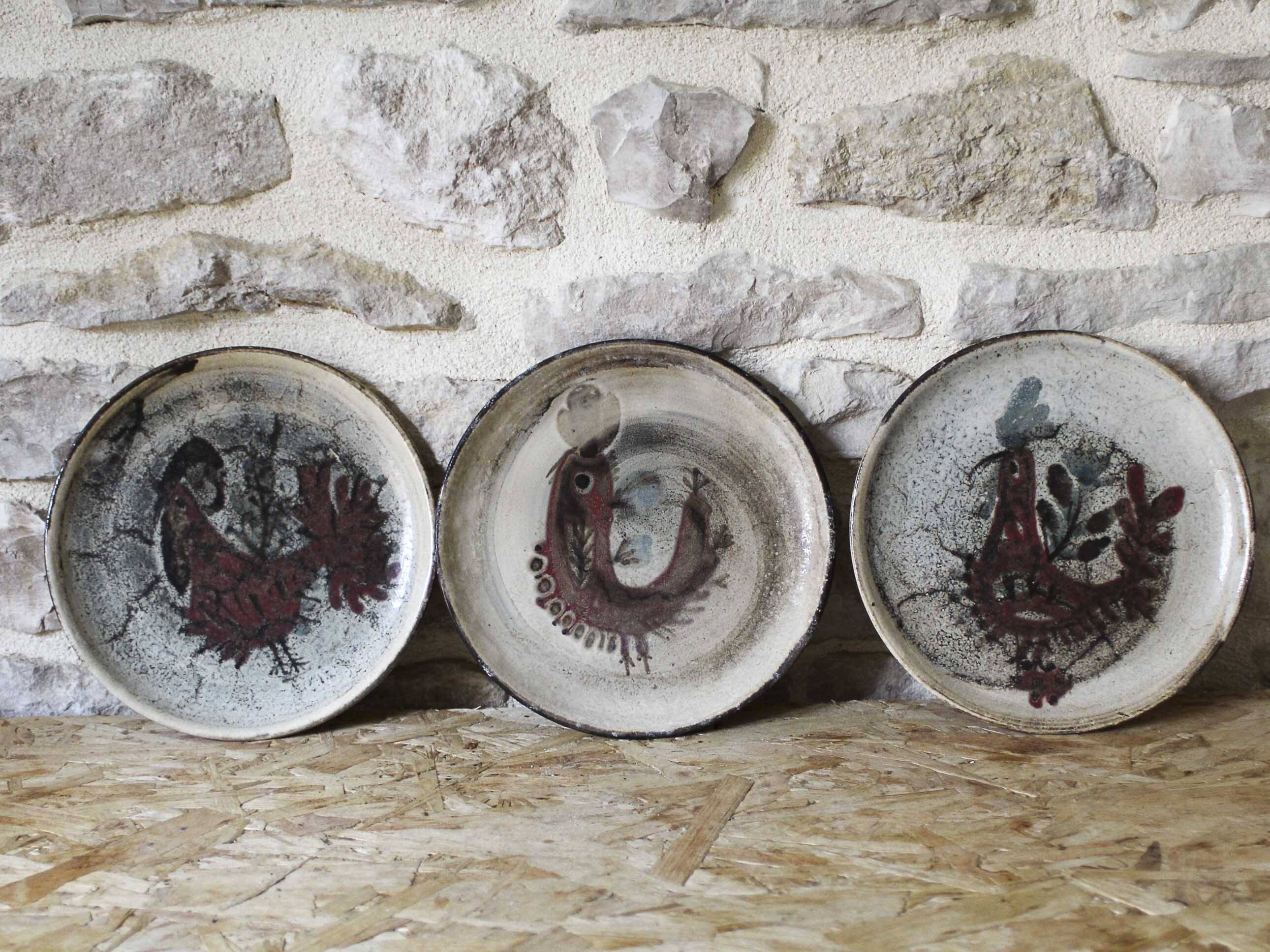 Set of 3 Gustave Reynaud Le Murier dessert plates