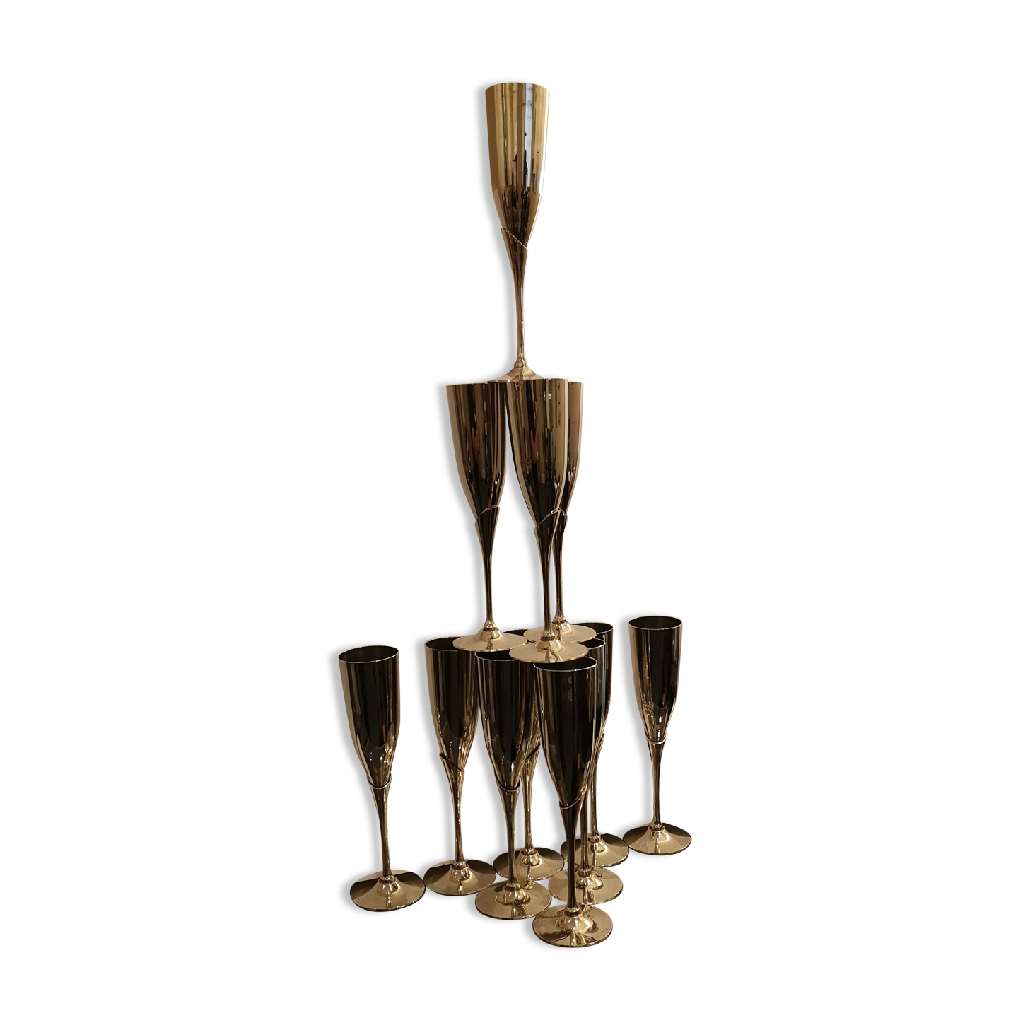 12 brass champagne flutes 70s