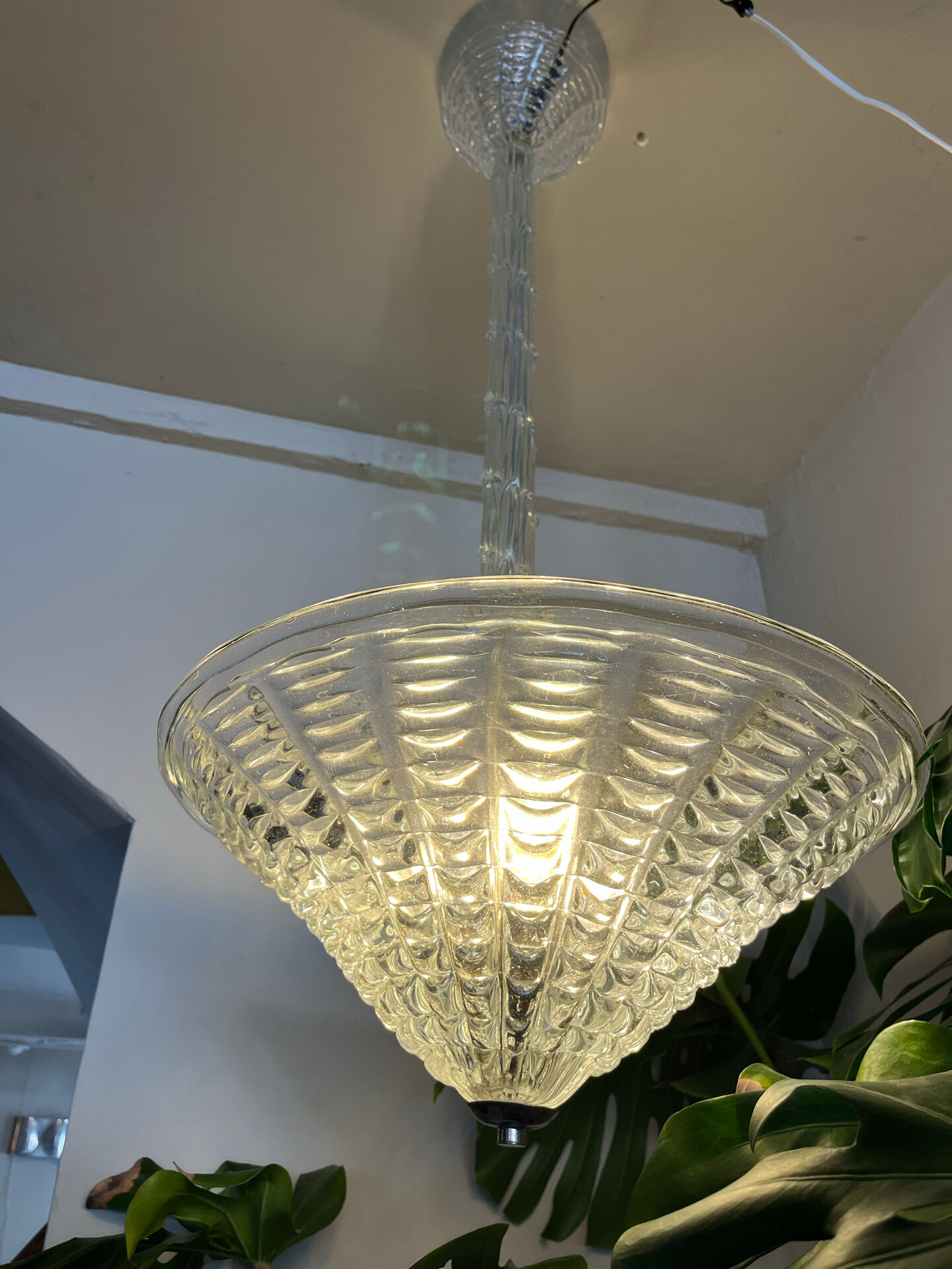 Beautiful Art Deco glass pendant.