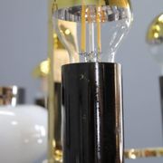 1930s Czech Art Deco brass chandelier with milk glass center and exposed bulbs