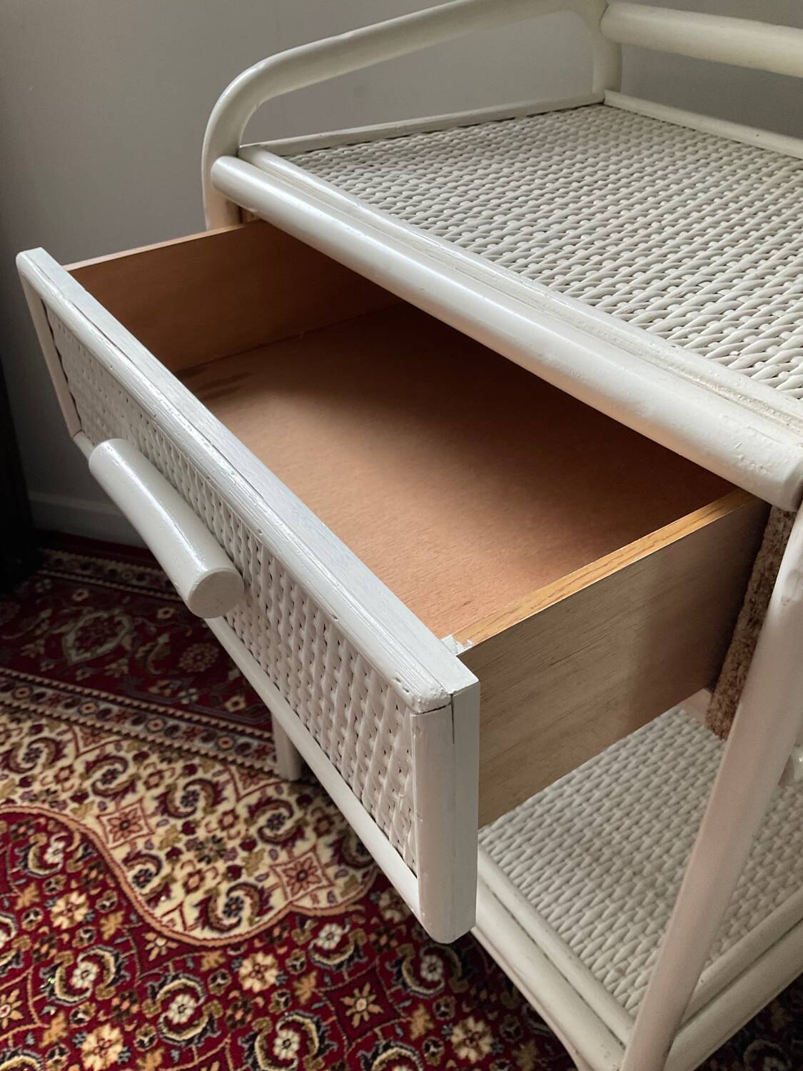 Vintage rattan bedside table from the 70s and 80s
