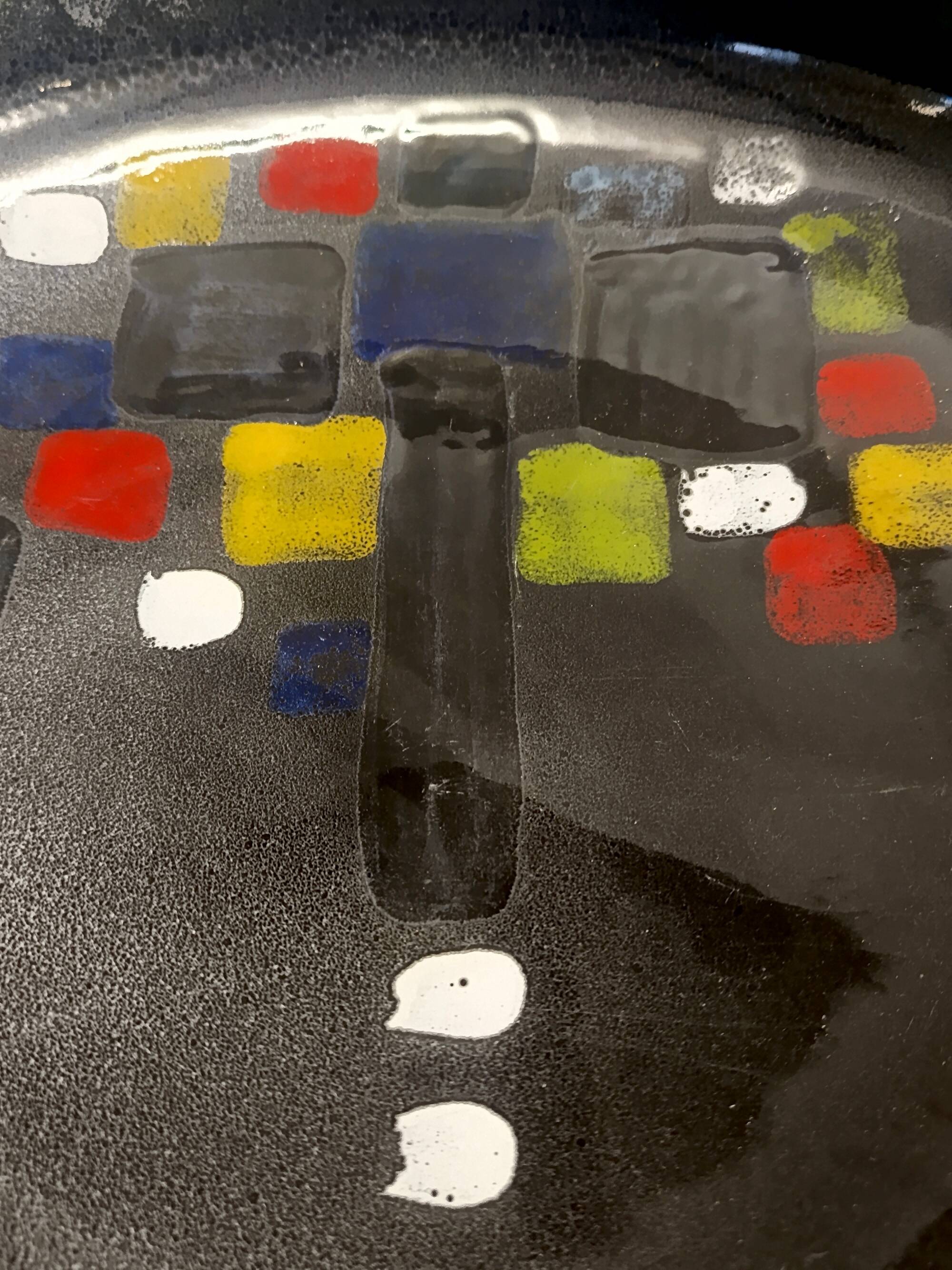 Lacquered Black with Colored Details Ceramic Vide-Poche by Ars Deruta, Ital