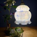 Vintage globe pendant light in white and blue opaline