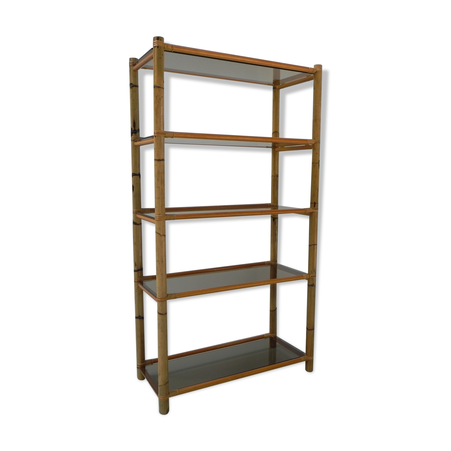 Bamboo display cabinet with 5 smoked glass shelves