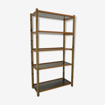 Bamboo showcase with 5 smoked glass shelves