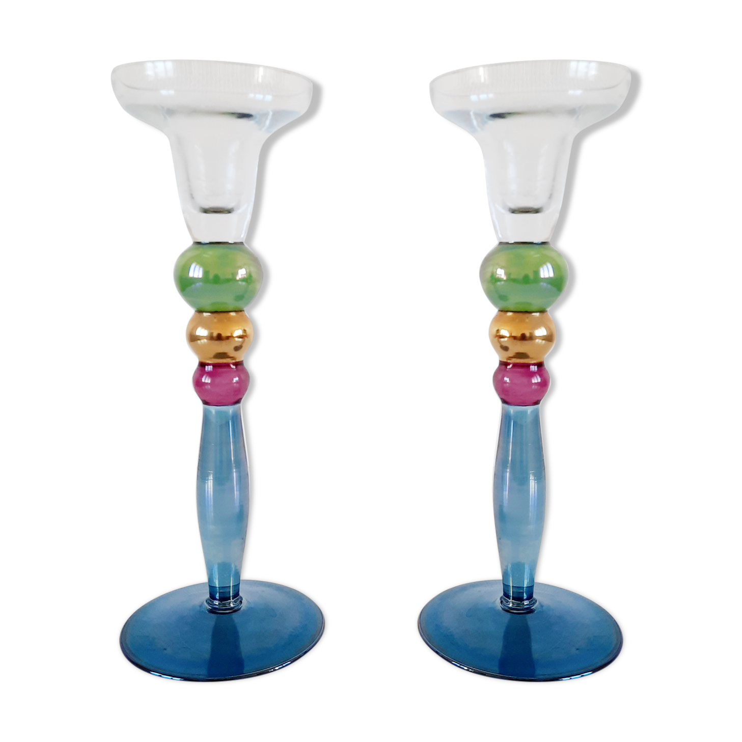Pair of multicolored glass candlesticks 70-80