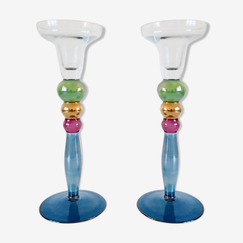 Pair of multicolored glass candlesticks 70-80