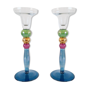 Paire de bougeoirs en - multicolore verre