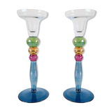 Pair of multicolored glass candlesticks 70-80