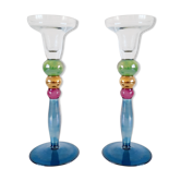 Pair of multicolored glass candlesticks 70-80
