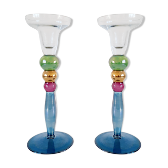Pair of multicolored glass candlesticks 70-80