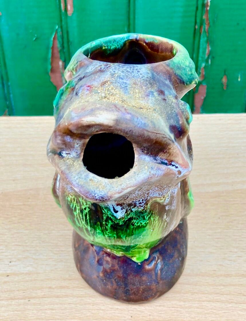 Glazed ceramic pitcher, fish