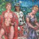 Oil on canvas by Pierre Monteret Three women twentieth
