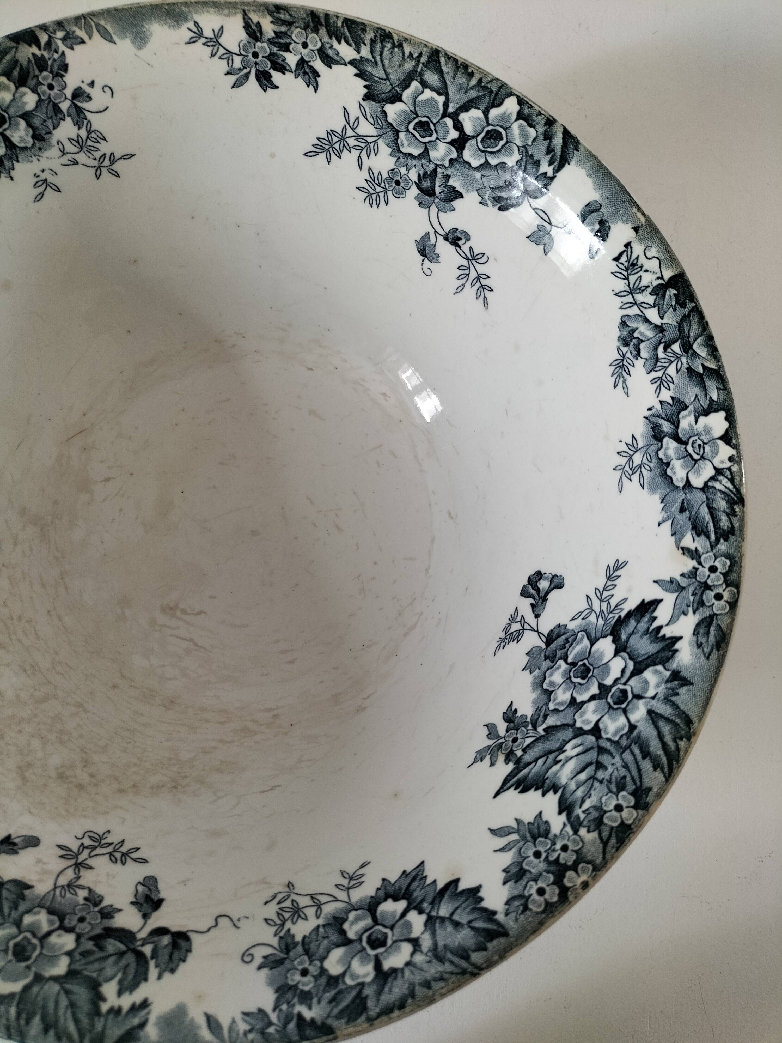Antique salad bowl from Moulin des Loups, blue Marie-Louise pattern