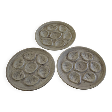 set of 3 stoneware oyster plates