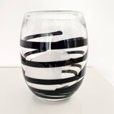 Vintage Kosta Boda Clear & Black Swirl Striped Art Vase, Sweden, 1990s