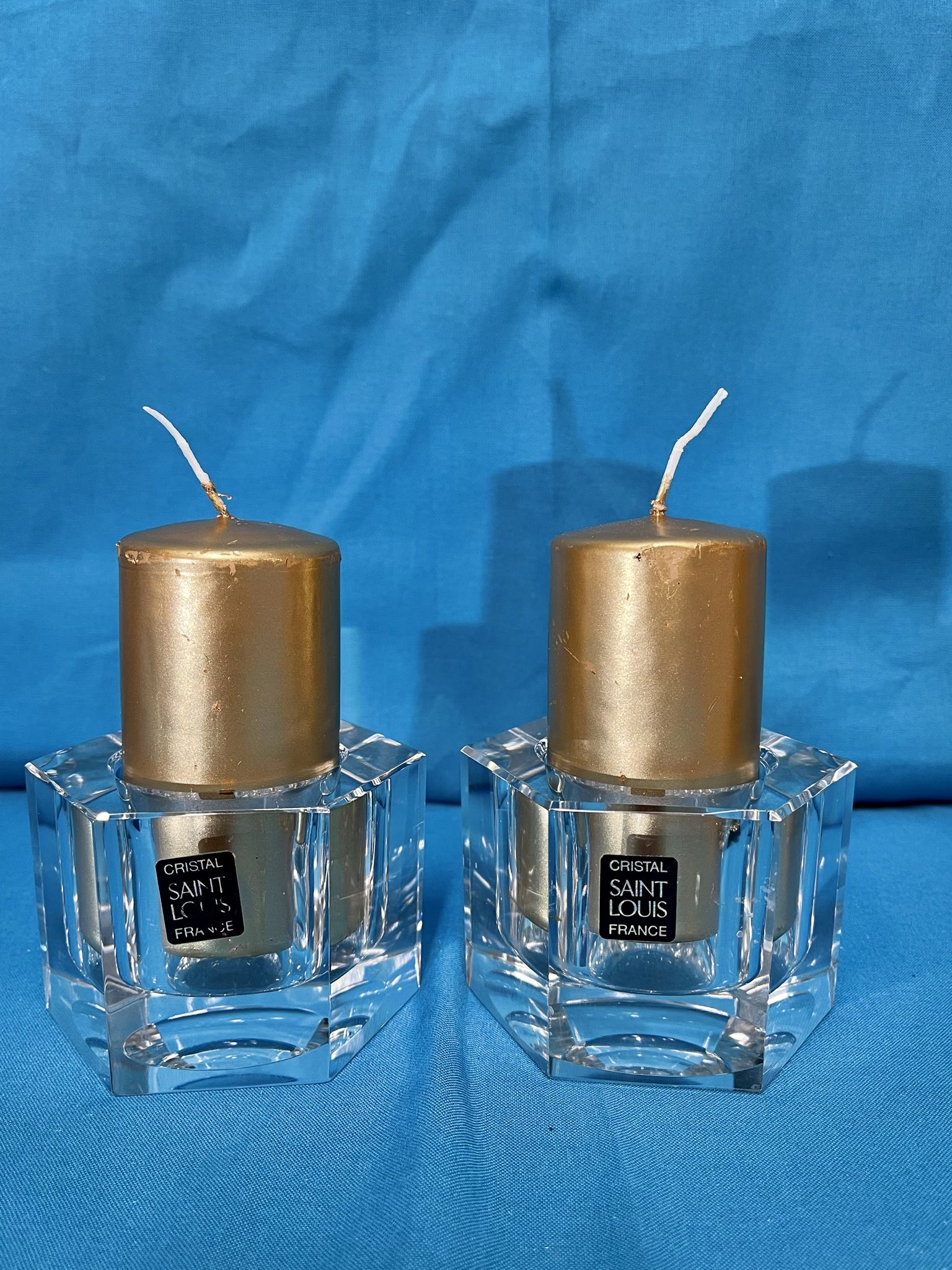 Pair of crystal candle holders saint-louis original box