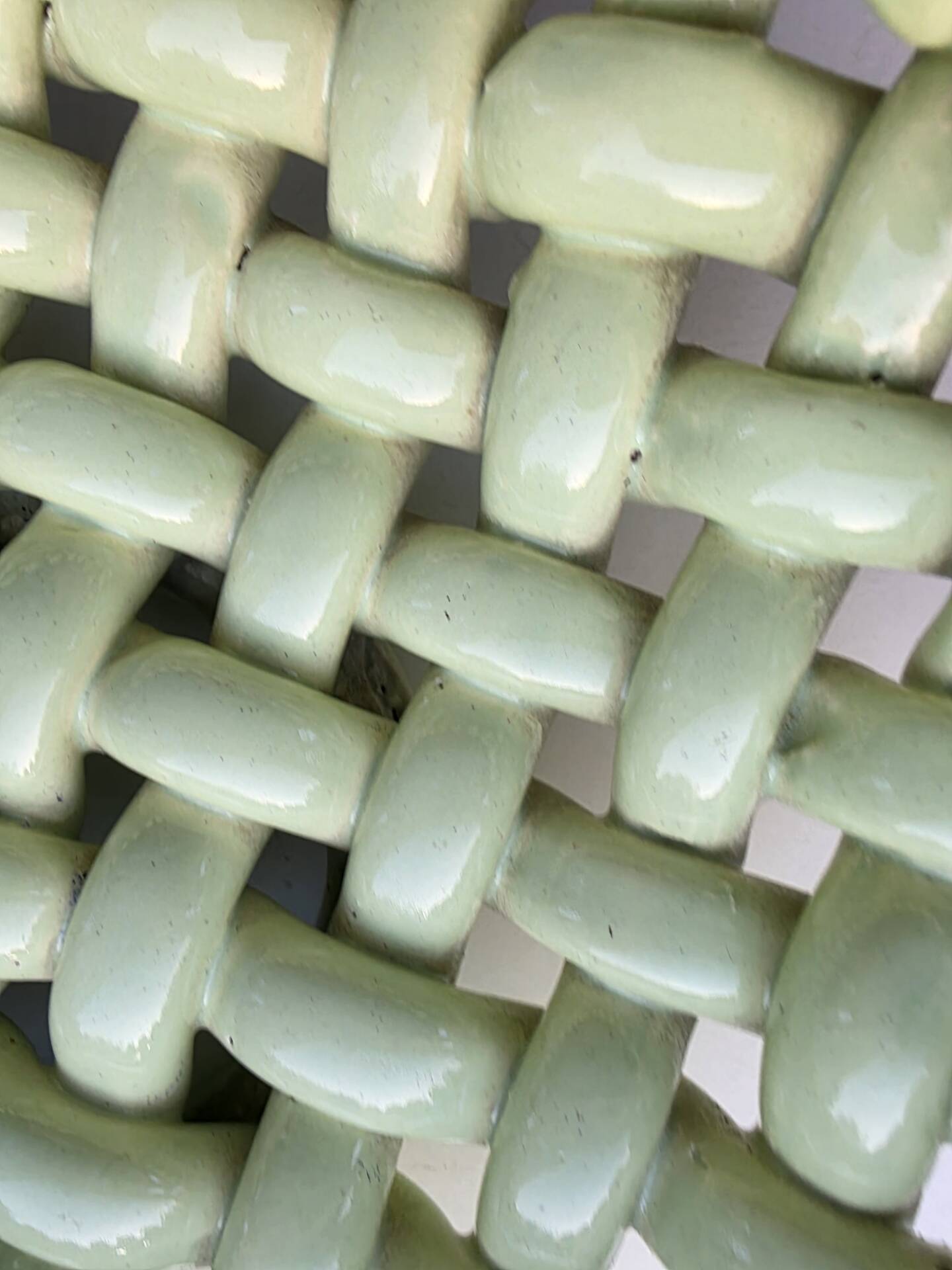 Light green woven ceramic basket Jérome Massier Vallauris