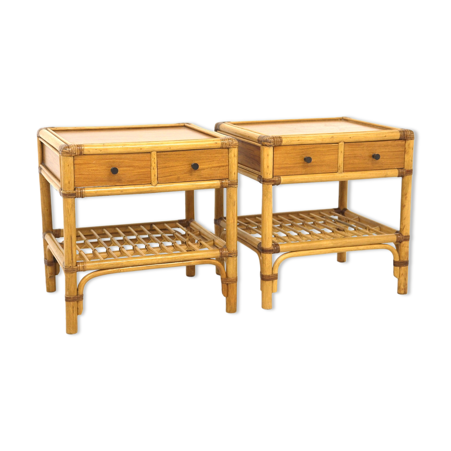 Set of 2 rattan bedside tables, DUX, Sweden, 1960