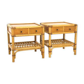 Set of 2 rattan bedside tables, DUX, Sweden, 1960