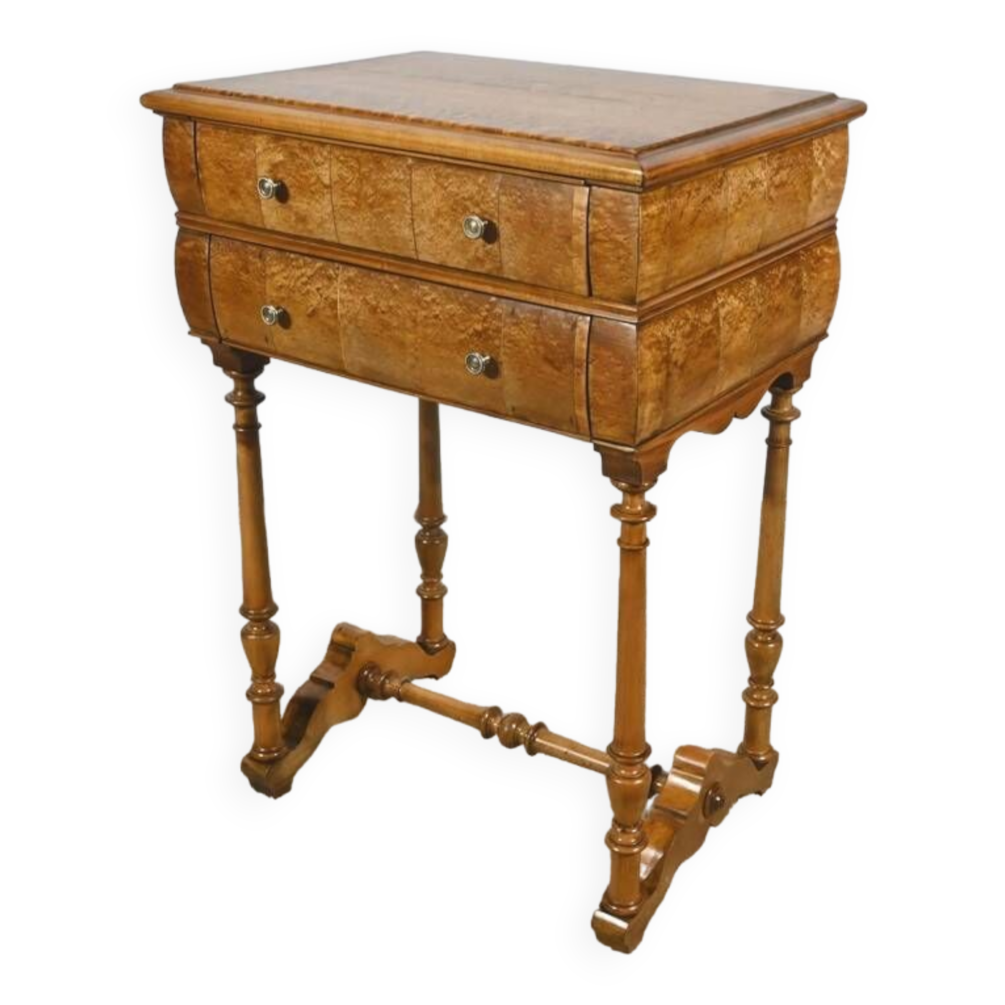 Rare Small Chiffonnière Table in Speckled Amboyna and Cherry, Louis Philippe Period – 19th