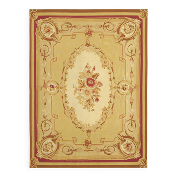 Handmade European Vintage Aubusson Kilim 265 cm x 366 cm