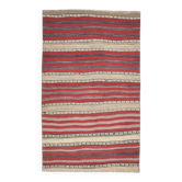 Tapis couloir vintage turc Oushak fait main en laine et coton rouge 125x205 des années 1970