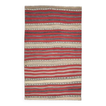 Tapis couloir vintage turc Oushak fait main en laine et coton rouge 125x205 des années 1970