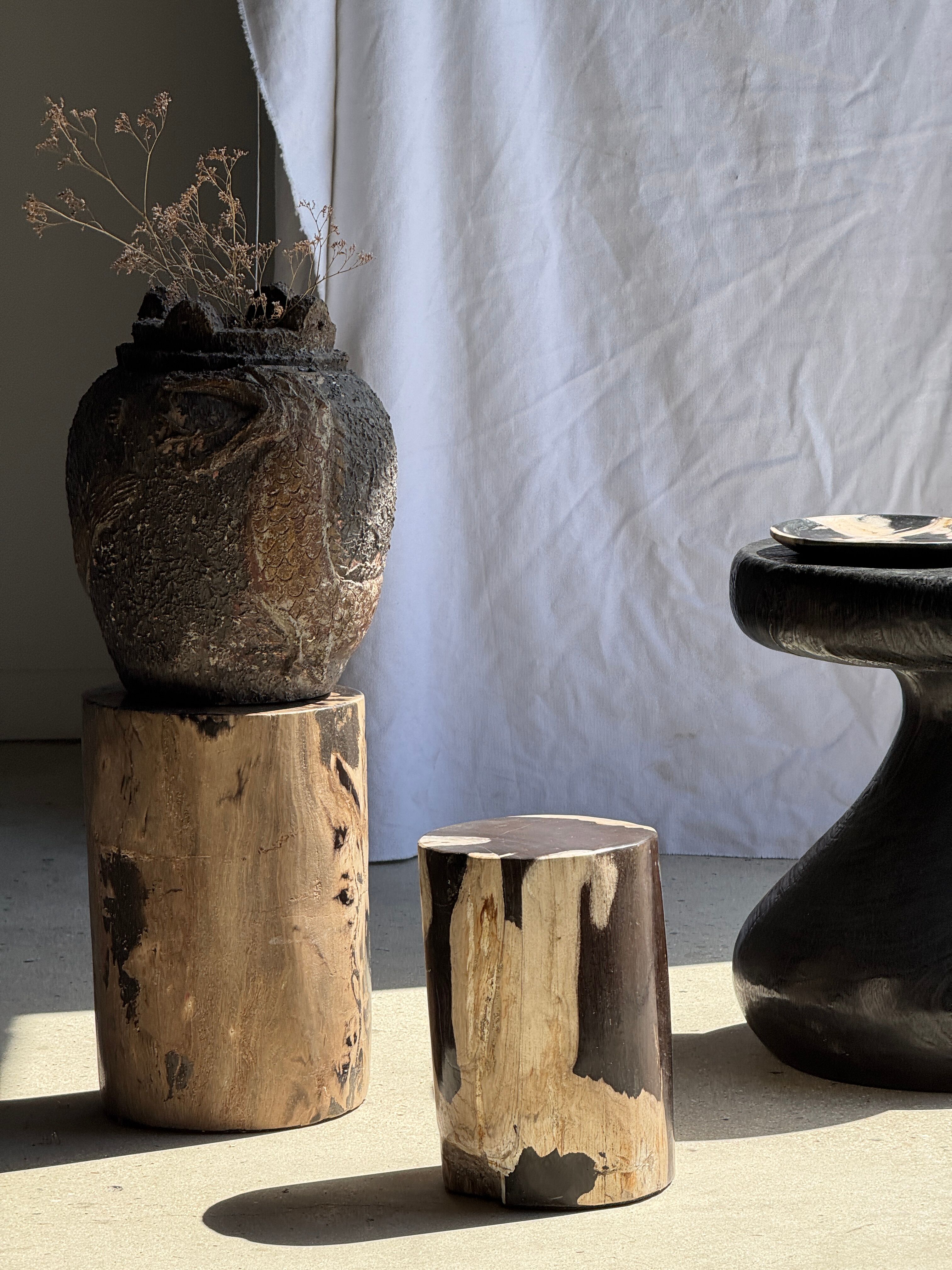 Brown and black petrified wood side table H35 D27 - 3333